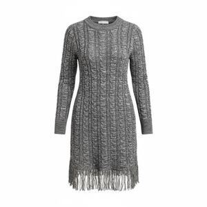 Soft Surroundings Neve Charcoal Gray Cable Knit Fringe Hem Sweater Dress New PL